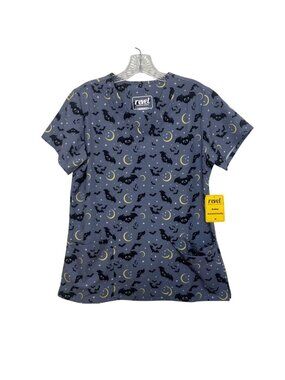 Revel Scrub Top Mischief Ghostly Print Womens Medium Gray New Halloween Medical